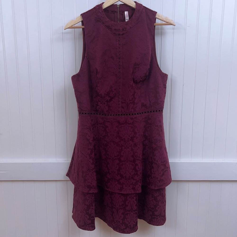 Xhilaration Mini Dress Maroon Witchy Whimsigoth Tiered Sleeveless Floral Y2K